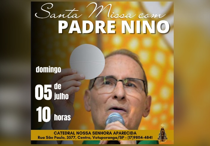 Padre Nino Carta presidirá Missa na Catedral no dia 05/07 às 10h