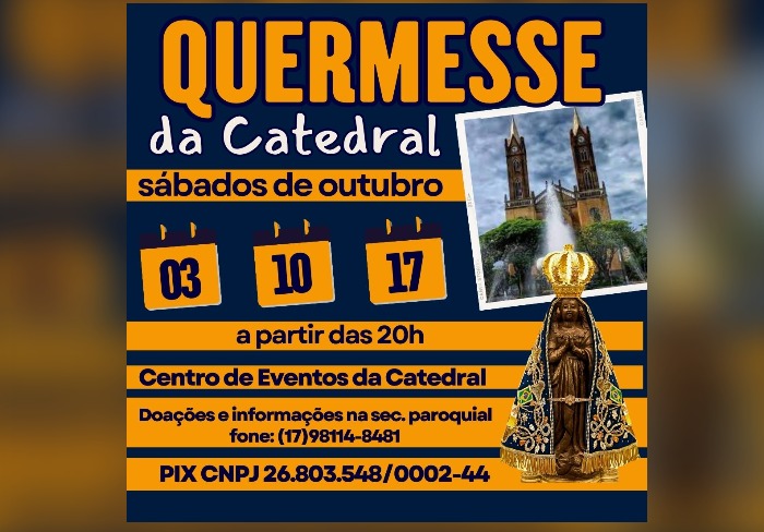 Participe da Quermesse da Catedral de Votuporanga nos sábados de outubro